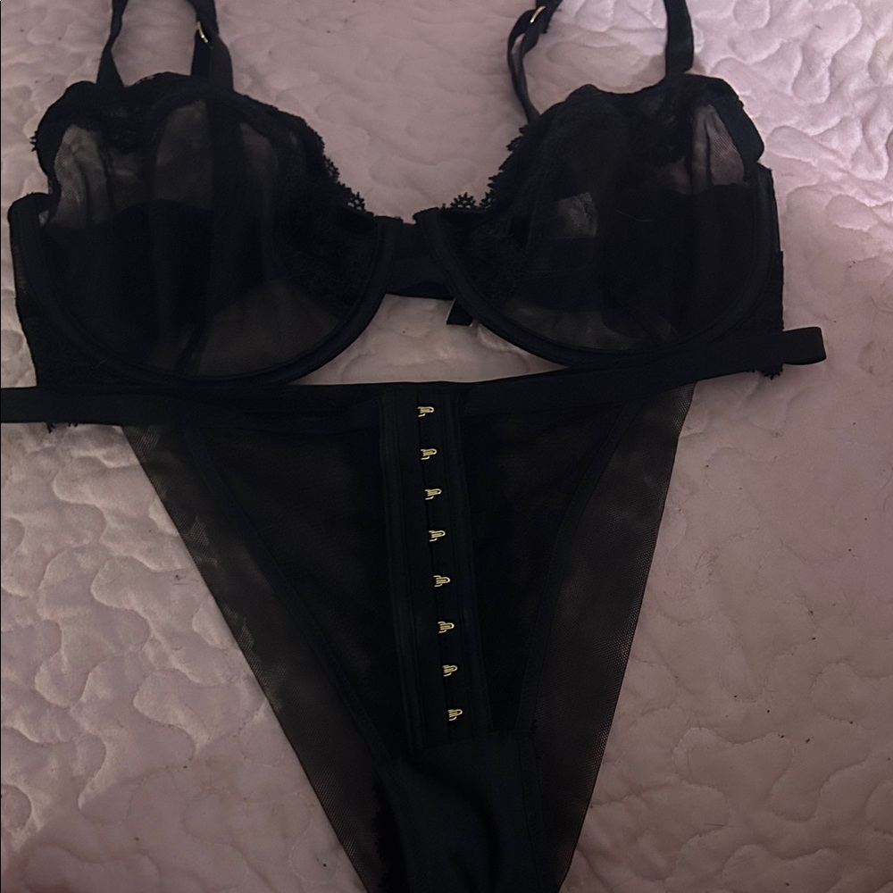Victoria's Secret Sheer Black Lace Bra Set